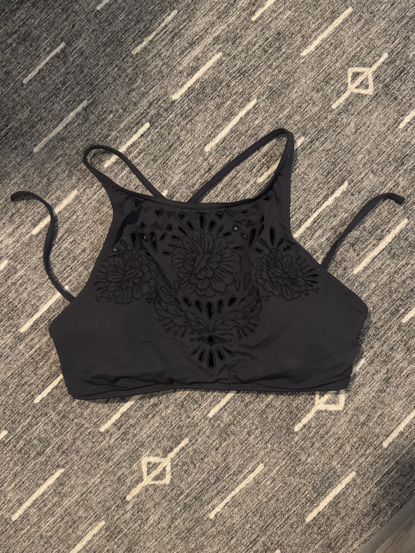Billabong swimsuit top medium gray with floral cut outs
