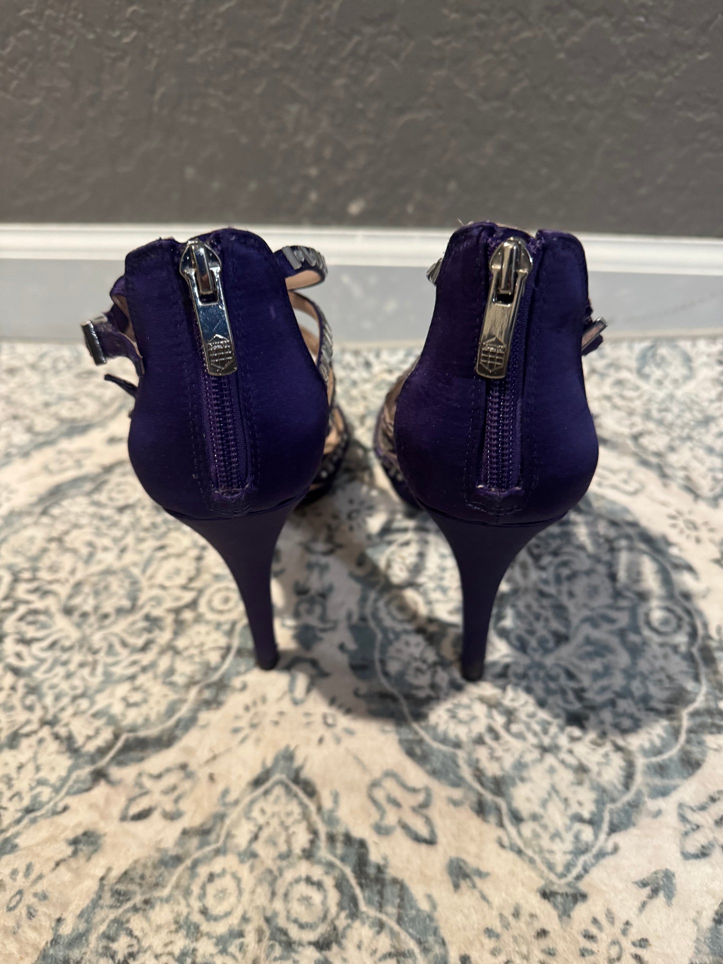 Vince Camuto 8.5 dark purple satin heels beaded