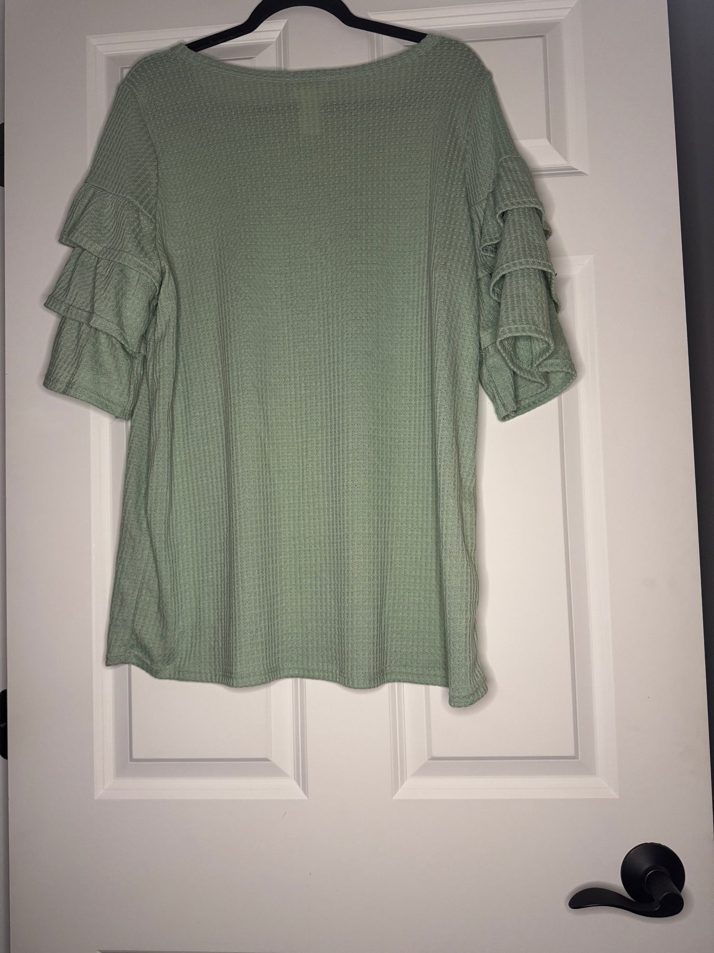 Bibi half sleeve ruffle sleeve waffle knit blouse green xl