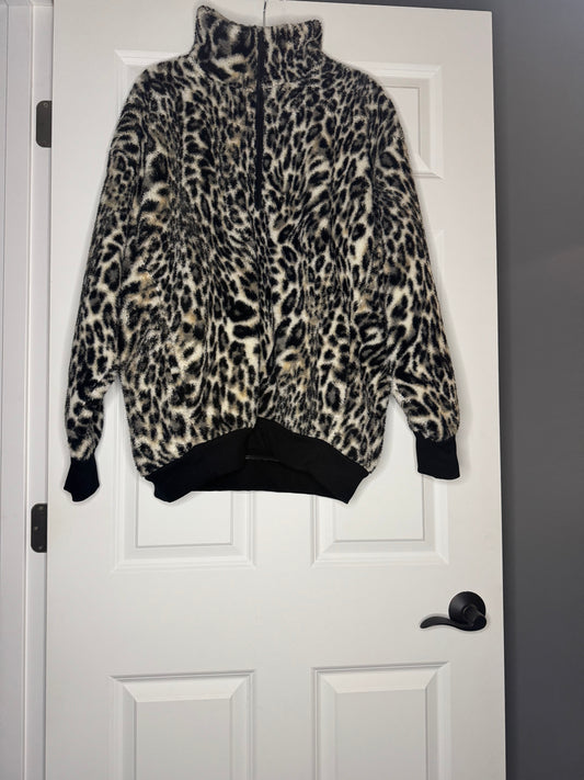 Express Sherpa half zip sweatshirt black brown animal print large