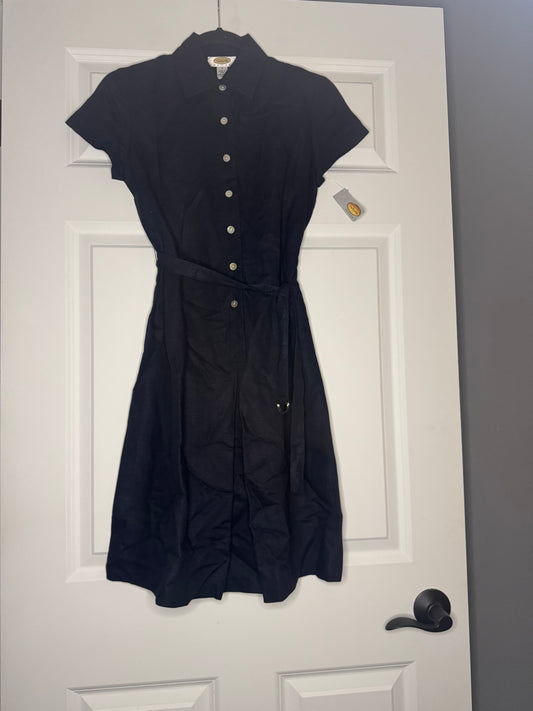 Talbots short sleeve button up dress petite size 2 navy w belt nwt 108