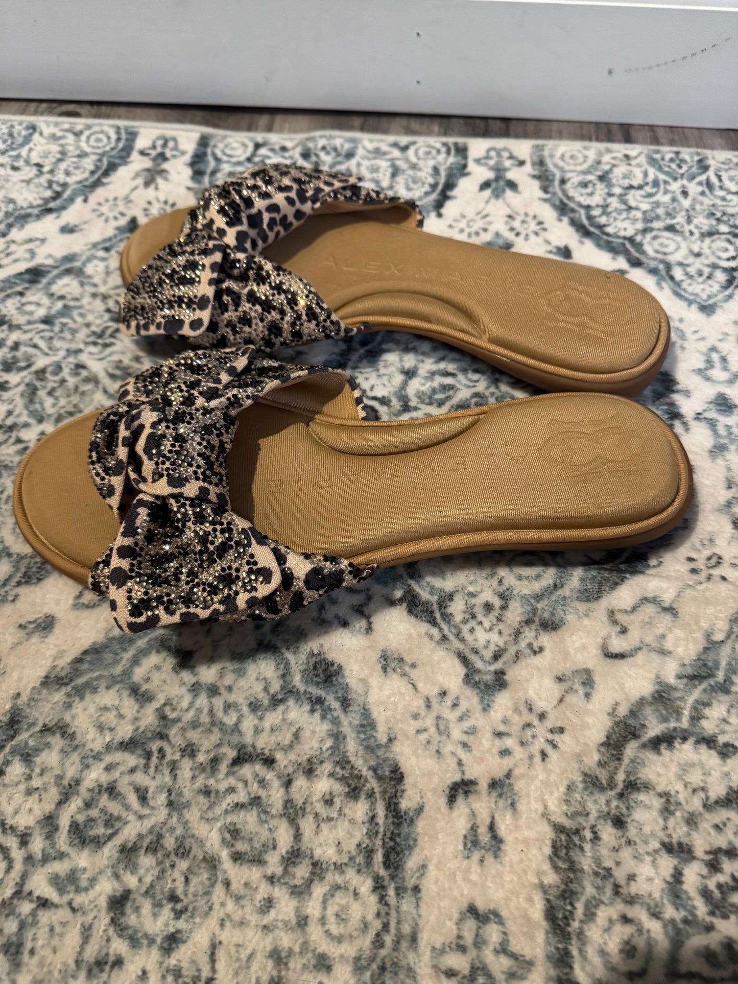 Alex Marie slipper sandals 9.5 brown black animal print w rhinestones