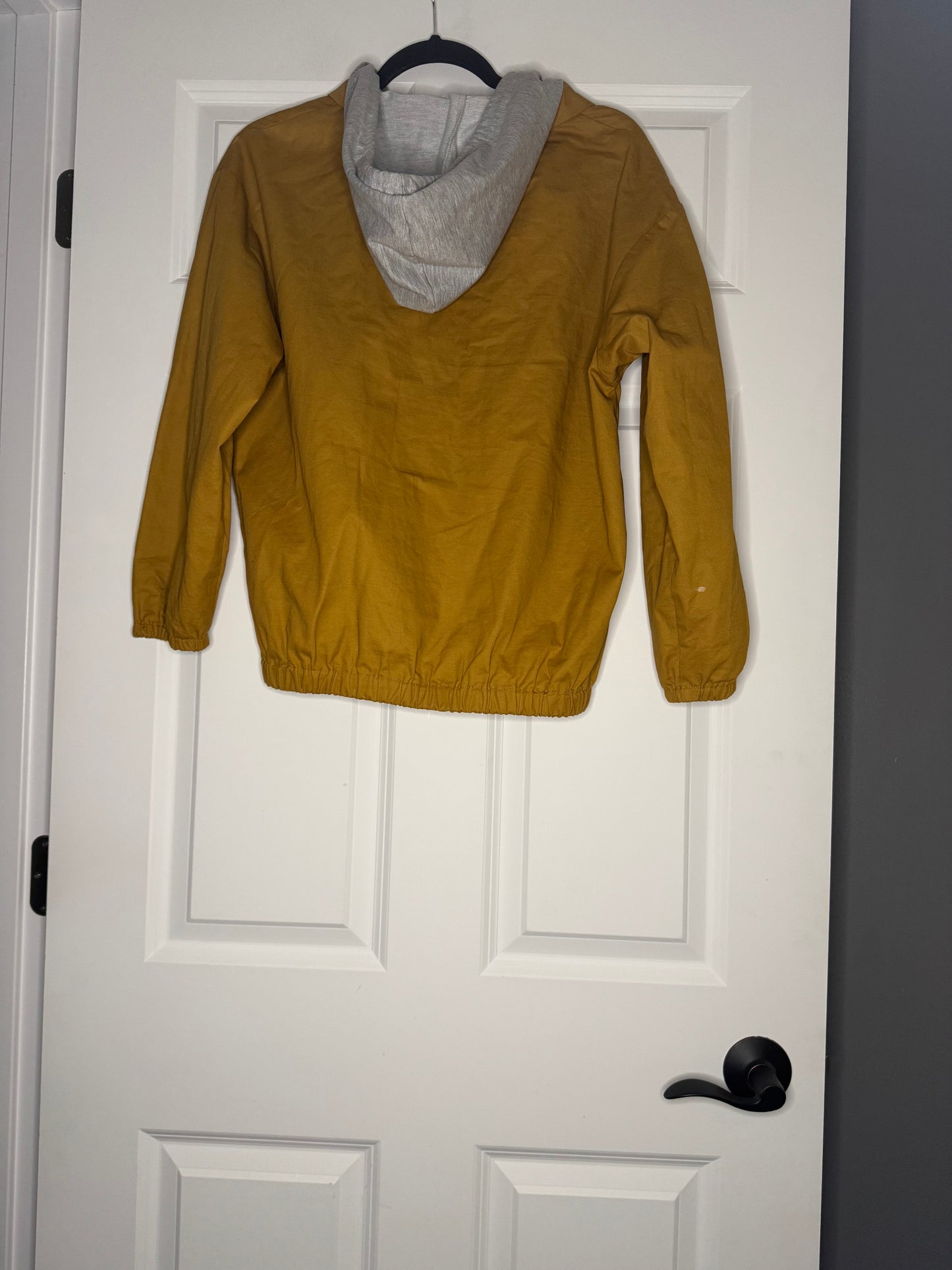 And the why jacket with hood small mustard brown w multi Aztec print pockets