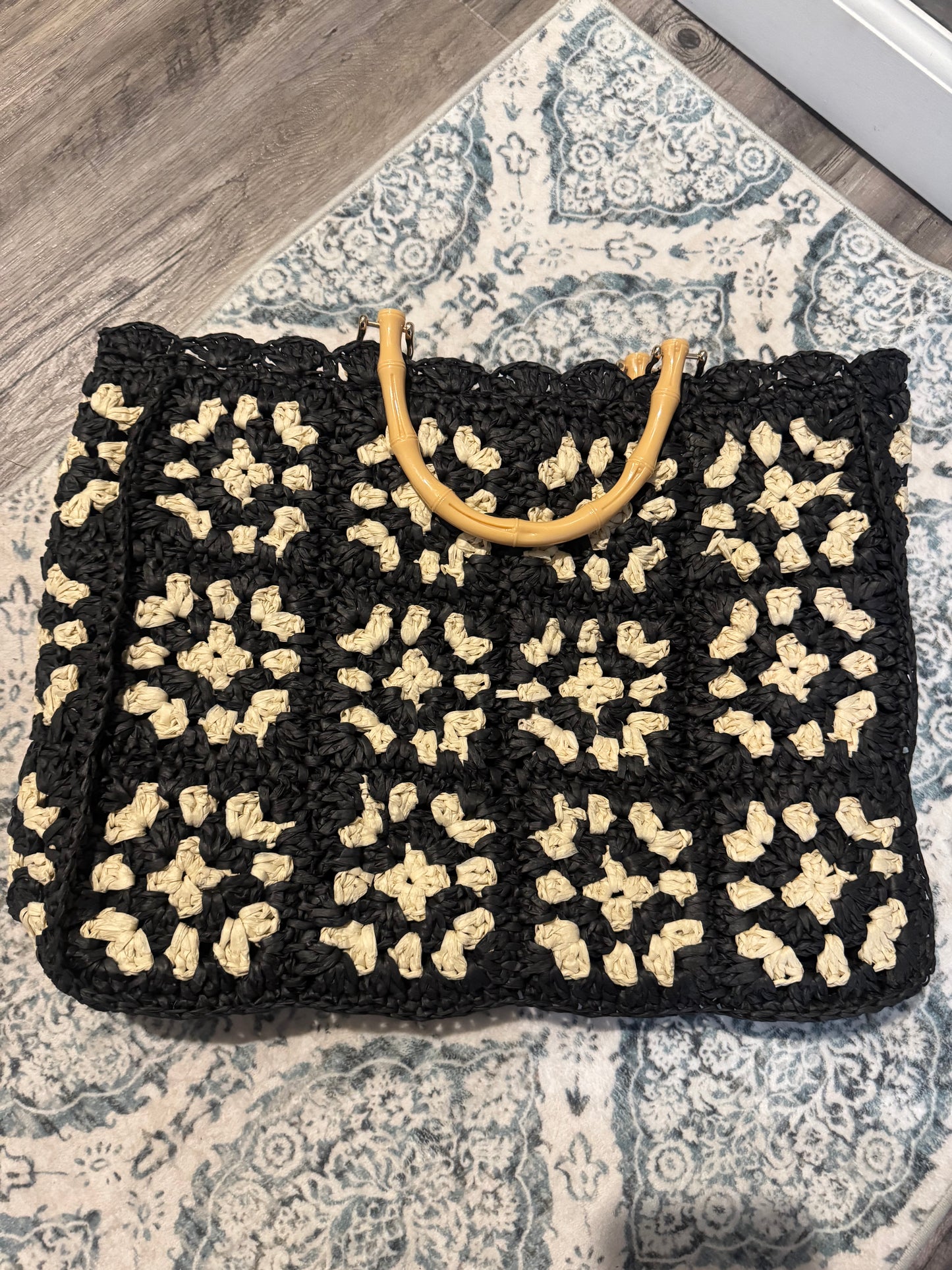 Unbranded blue and cream woven handbag