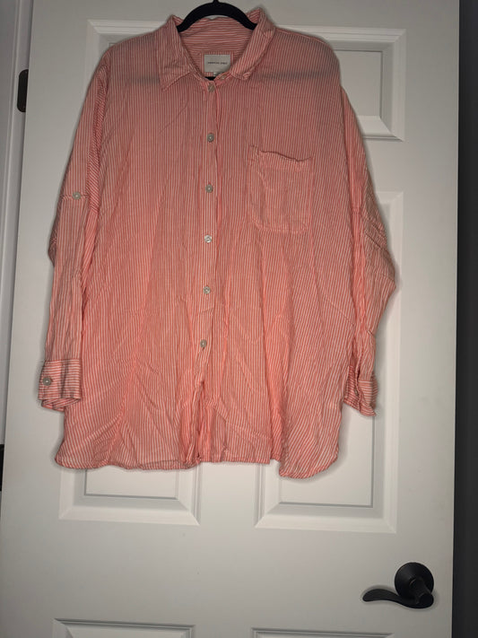American Eagle large button up blouse peach white stripe