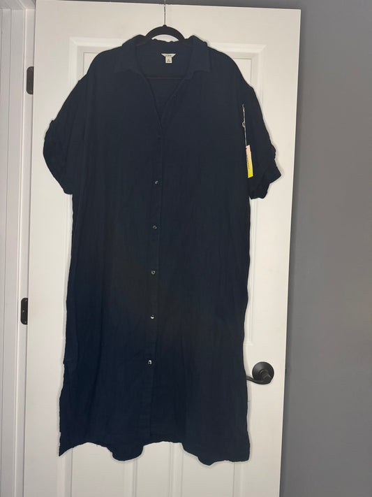 LL bean cloud gaze midi dress button up 1x navy nwt