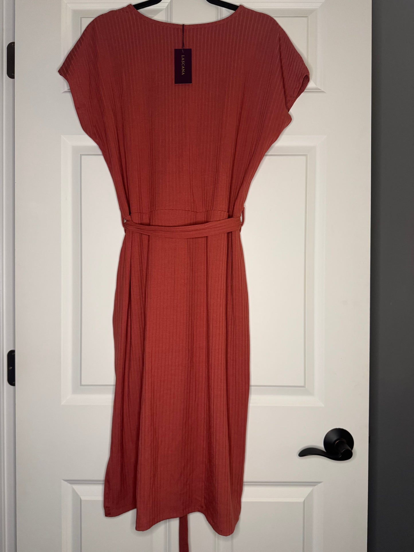 Lascana short sleeve ribbed dress orange size 14 w belt nwt