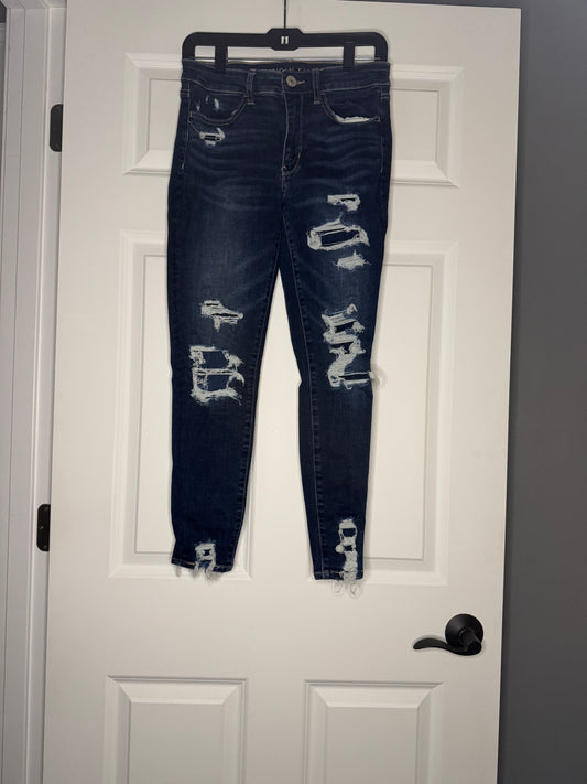 American Eagle next level stretch hi rise Jegging crop 6 regular distressed dark wash