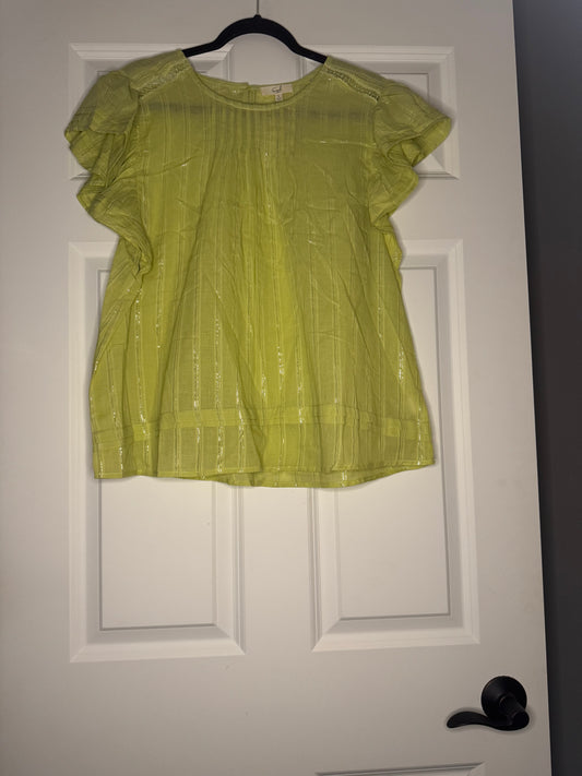 Easel short sleeve blouse green with silver metallic stripe large nwt 45
