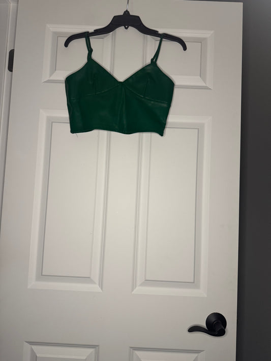 Originality sleeveless cropped pleather top green small