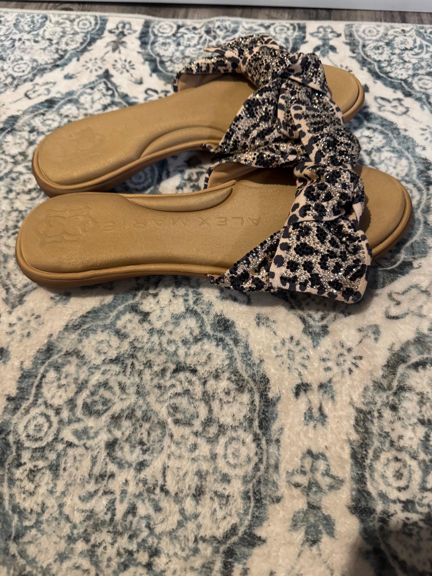 Alex Marie slipper sandals 9.5 brown black animal print w rhinestones