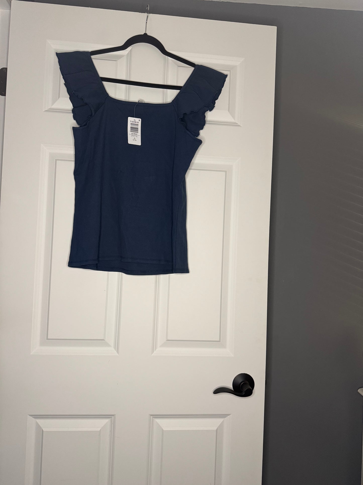Belle isle by torrid short off the shoulder ruffle blouse blue size 1 14-16 nwt