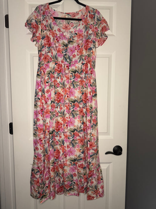 Baevely short sleeve dress large white w multicolor floral midi