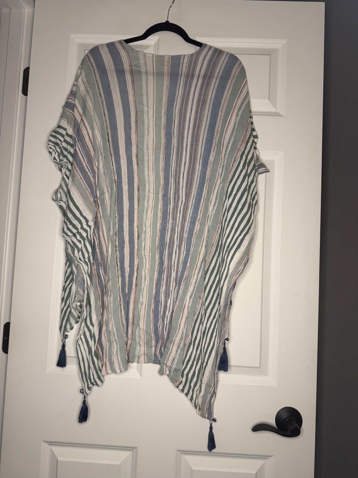 Hem and thread one size kimono green blue brown cream