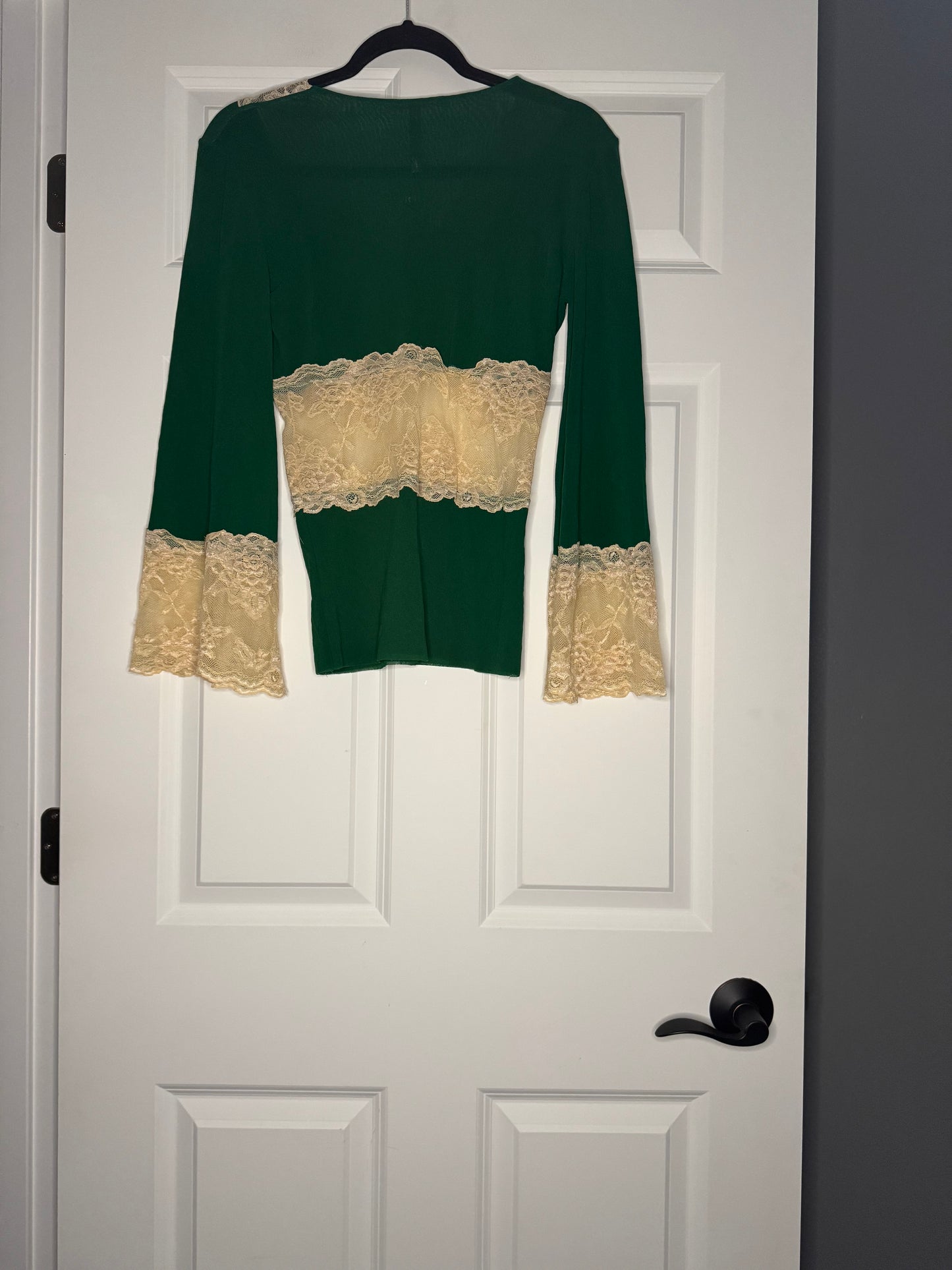 Petit pois Viviana g long sleeve lace blouse small green cream nwt