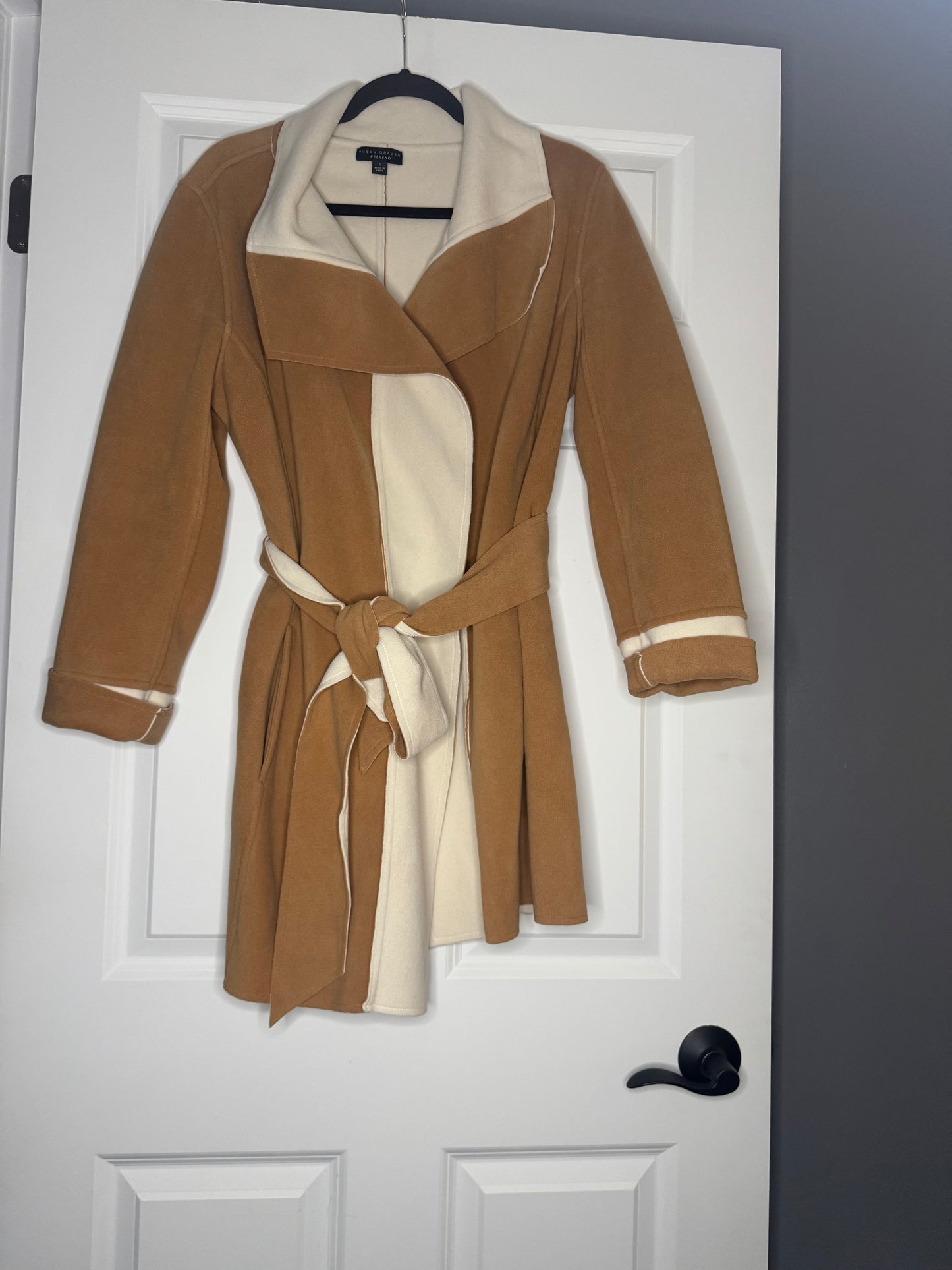 Susan graver weekender small cardigan w belt brown cream