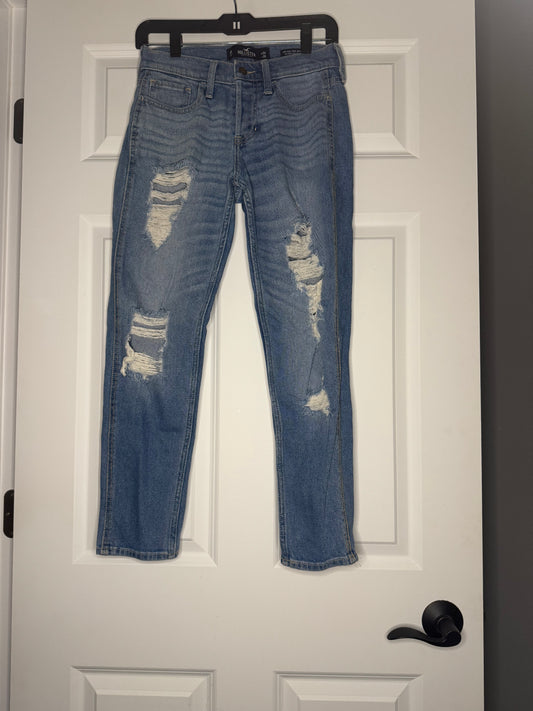 Hollister low rise crop boyfriend jeans size 0 distressed w24 l 25