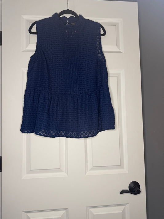 Anthropologie sundays in Brooklyn mesh blue navy print sleeveless blouse large nwt