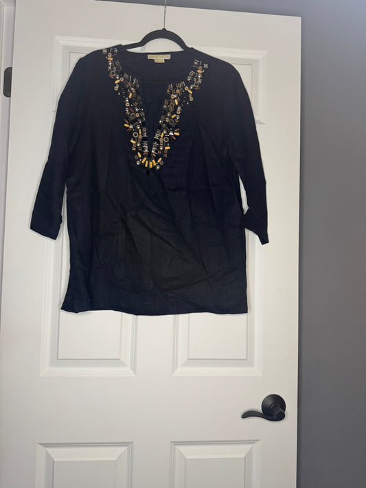 Michael kors large 3/4 sleeve blouse navy w beading decor