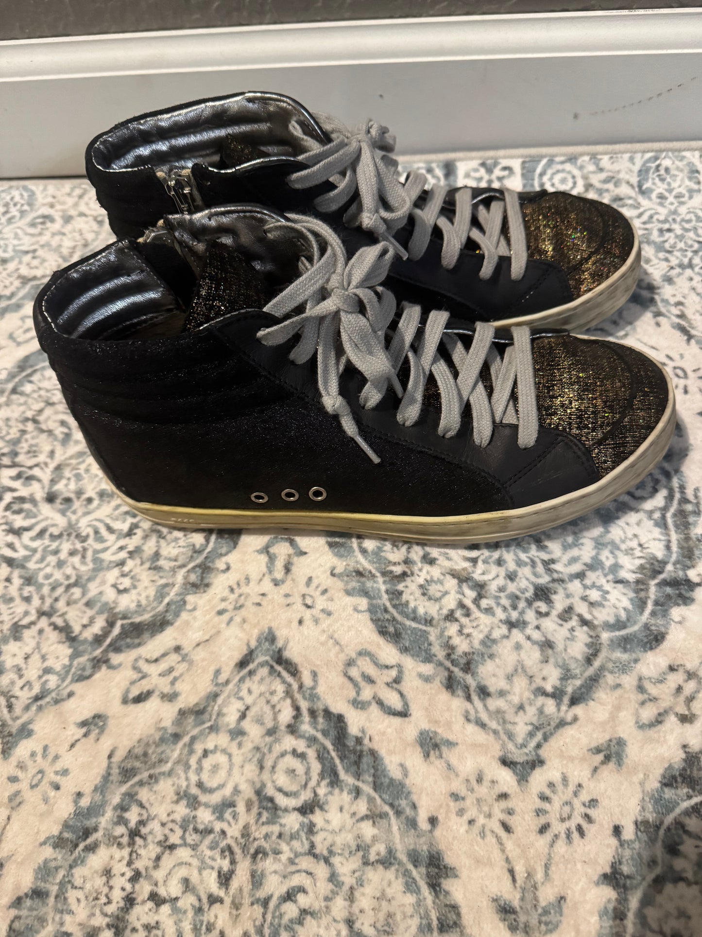 P448 high top sneakers size 37 black gold sparkle