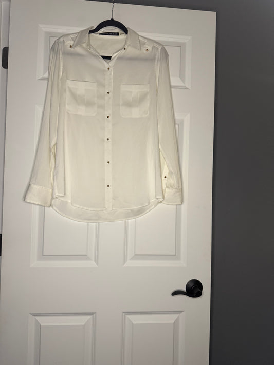 Ivanka trump long sleeve button up blouse medium ivory