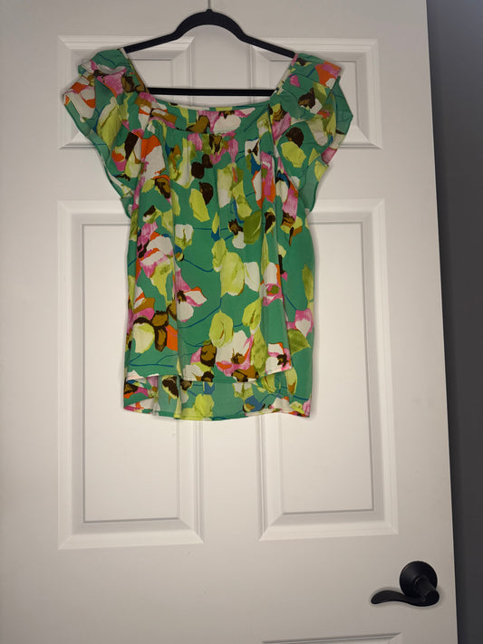 ee:some short sleeve blouse green pink blue brown red white floral medium nwt 42