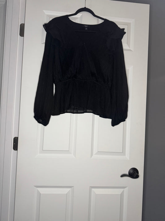 Vera wang long sleeve blouse medium black stripe w silver sparkle