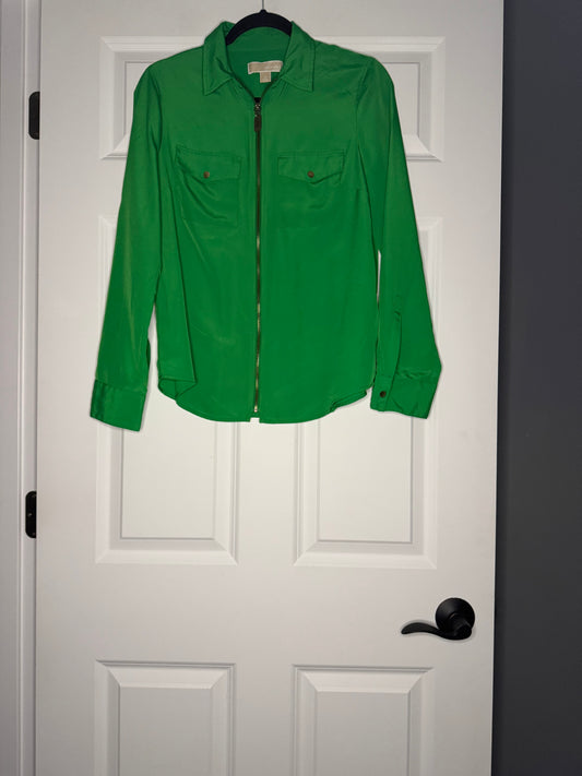 Michael Kors zip up blouse green medium