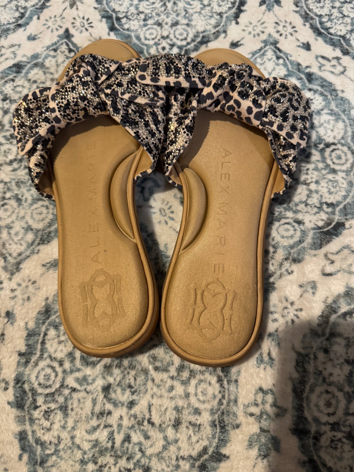 Alex Marie slipper sandals 9.5 brown black animal print w rhinestones