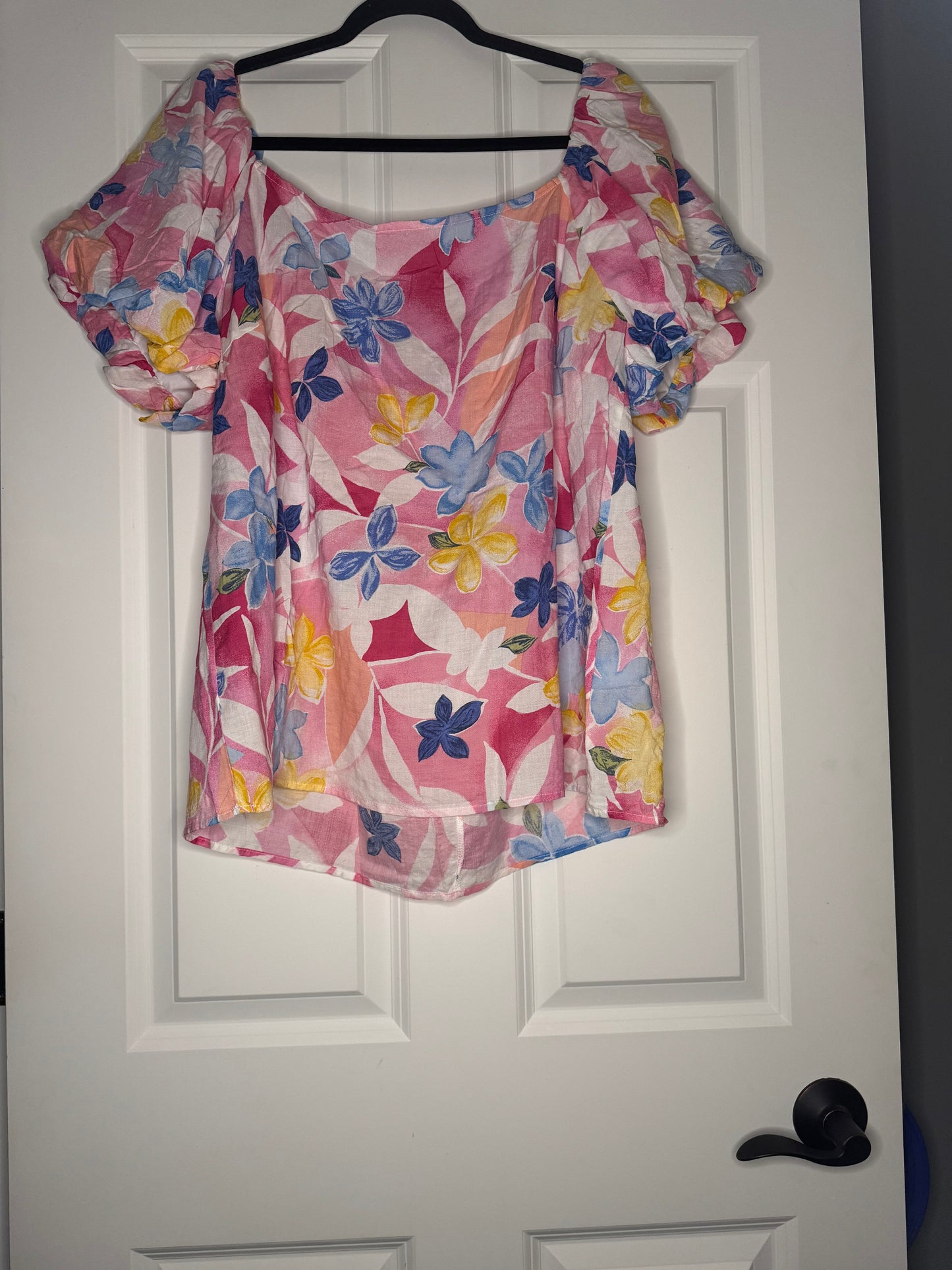 Gee Gee off the shoulder blouse short sleeve 2xl pink blue yellow orange white floral