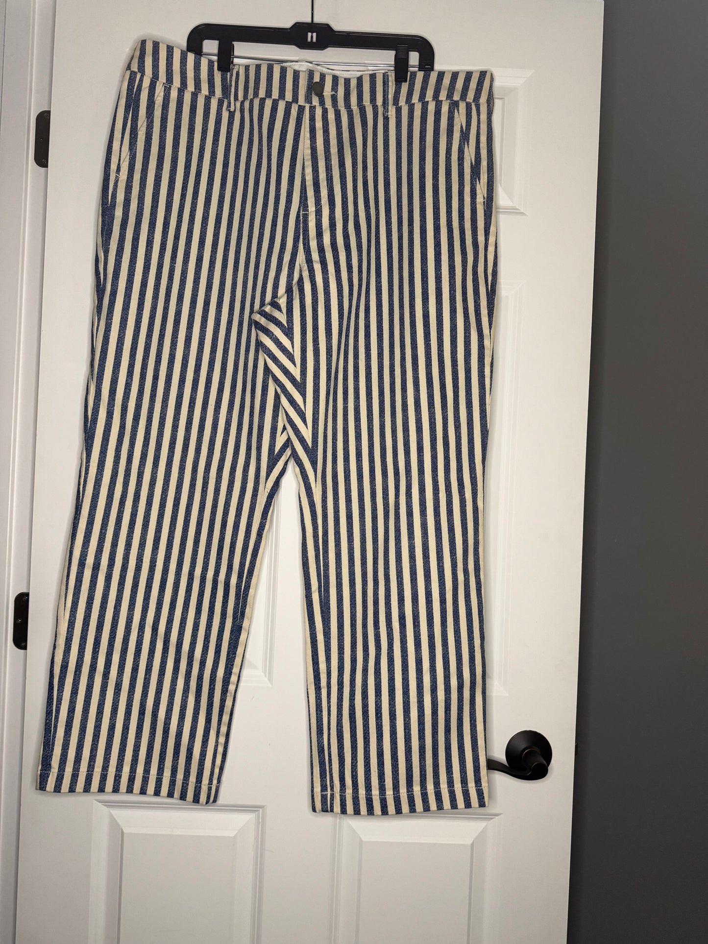 Belle isle by torrid pants cream blue striped size 16 nwot