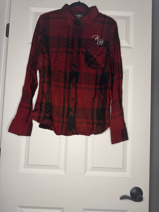Harley Davidson long sleeve plaid button up blouse red black xl w white stitching nwt
