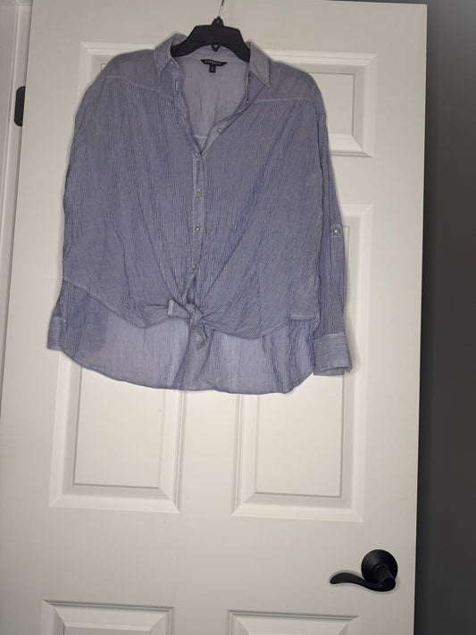 Express long sleeve button up tie front XS blue white striped