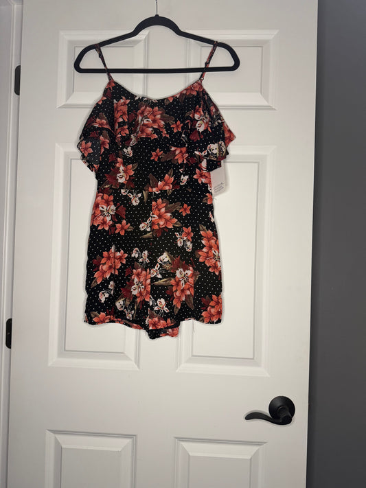 Harmony and havoc shorts romper black white polka dot w multicolor floral medium nwt $44