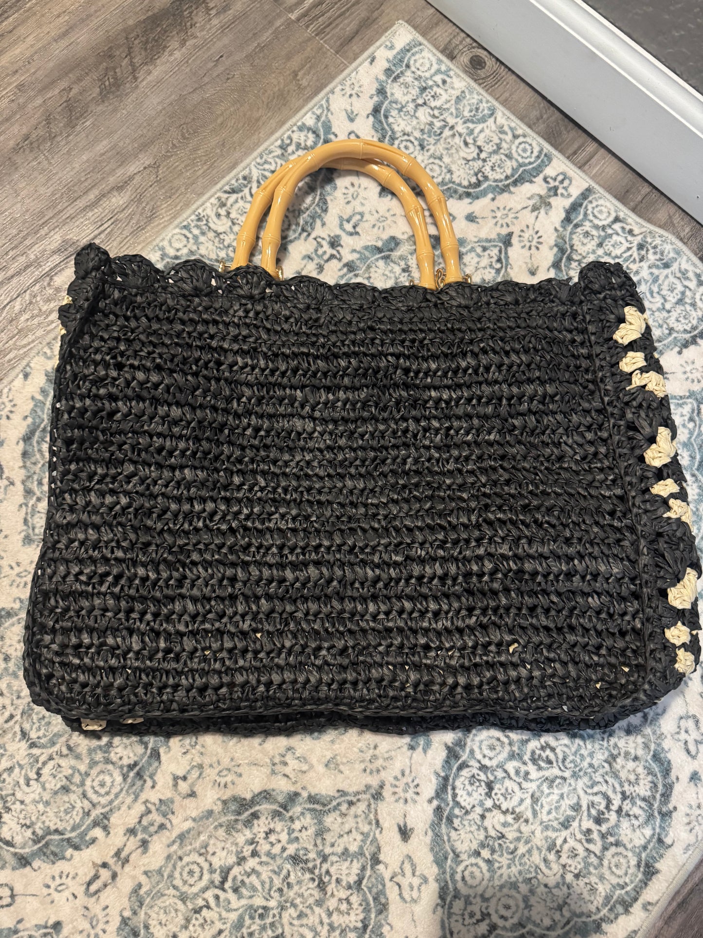 Unbranded blue and cream woven handbag