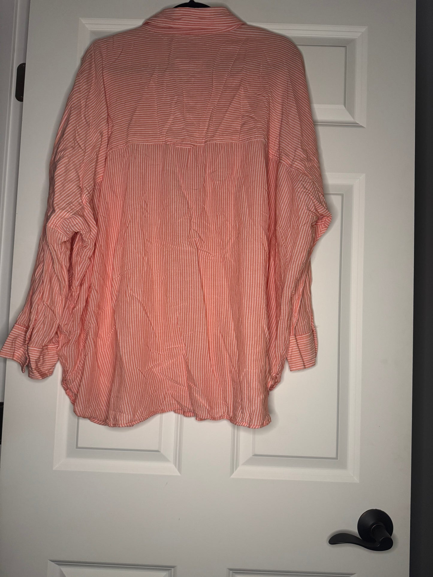 American Eagle large button up blouse peach white stripe