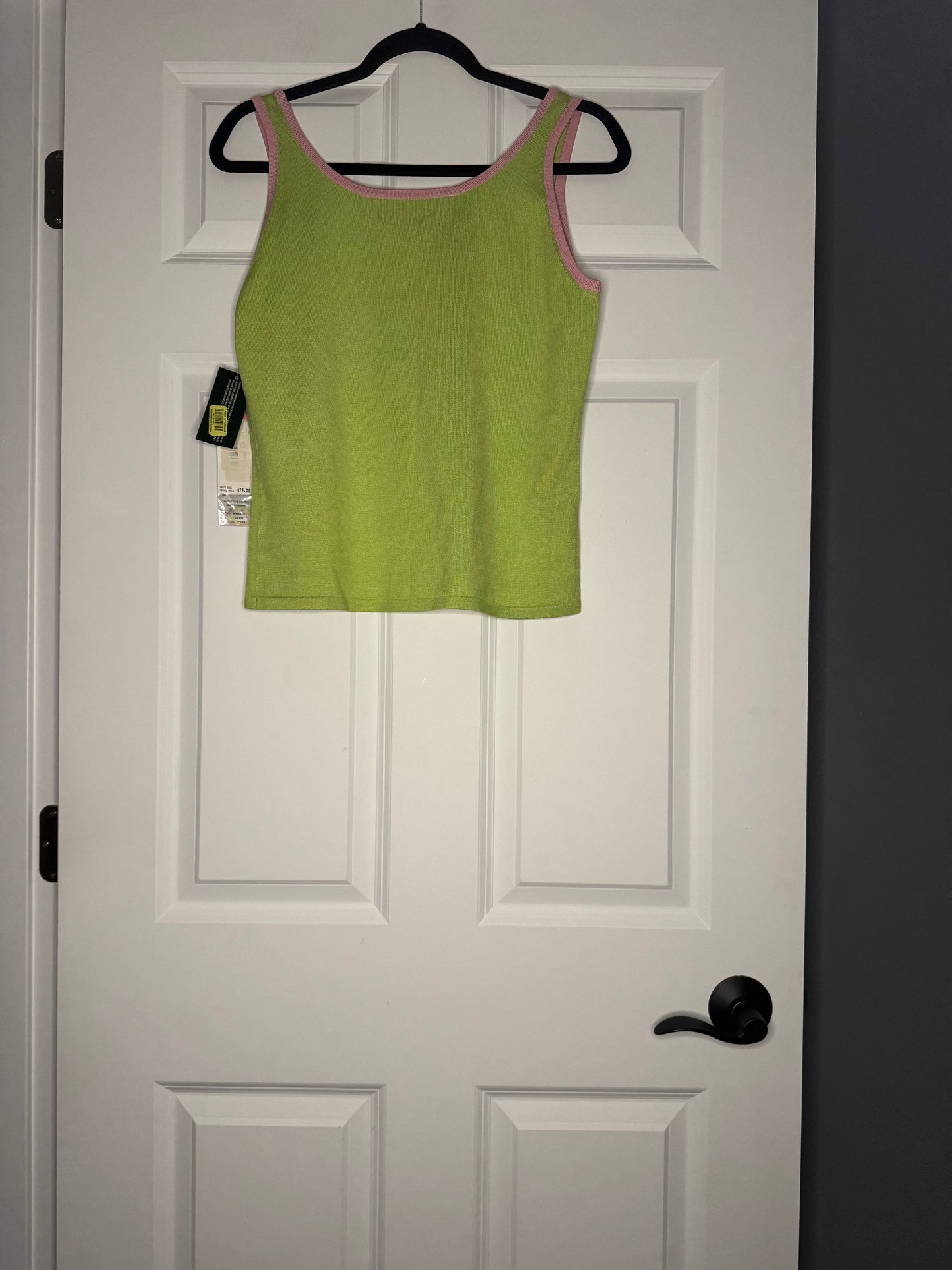 Ralph lauren sleeveless sweater large lime pink trim nwt $79