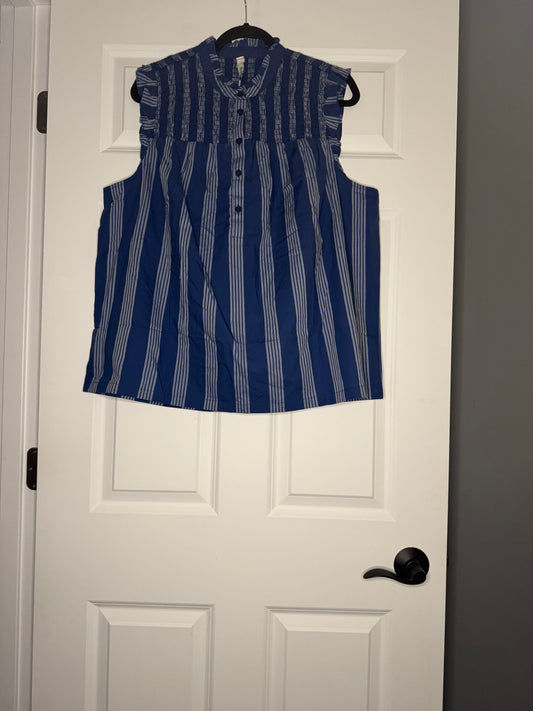 Belle isle by torrid size 1 14/16 short sleeve blouse blue gray stripe nwot