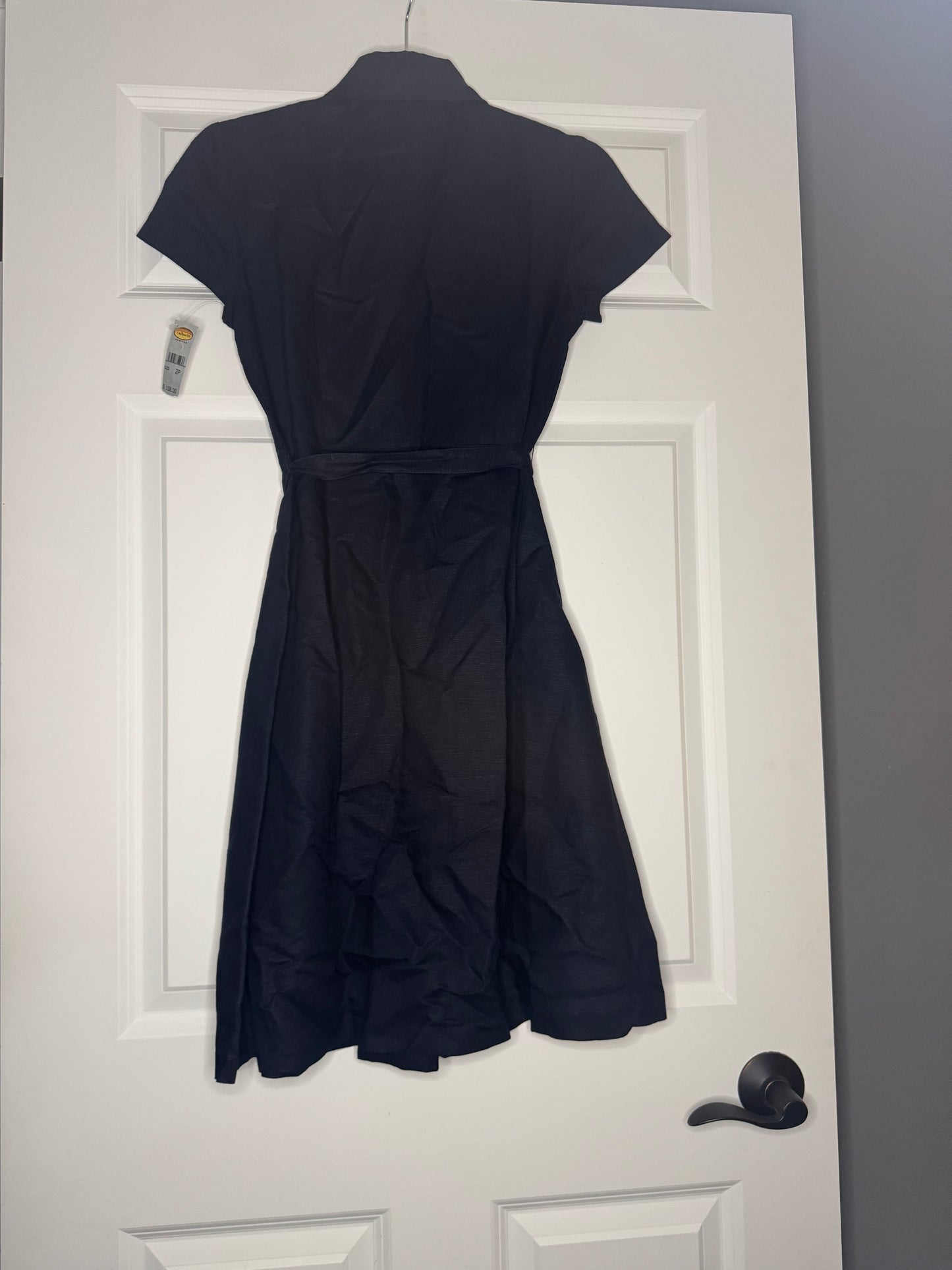 Talbots short sleeve button up dress petite size 2 navy w belt nwt 108