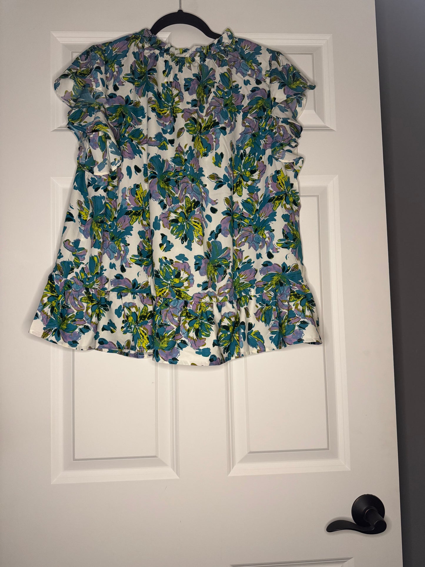Hailey and co short sleeve blouse large white w lime green teal purple floral nwt 38