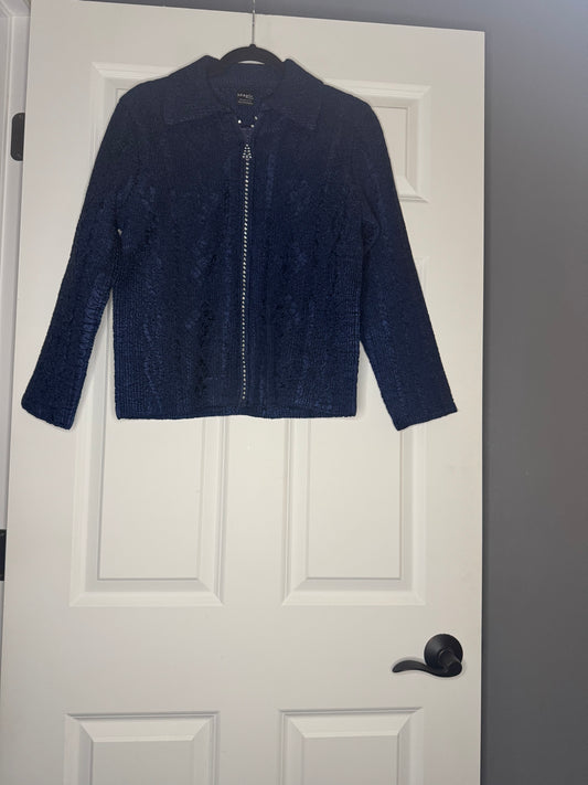Magic fit one size cardigan blue w rhinestones on zipper