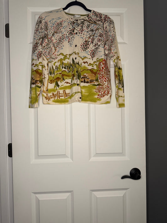 Christopher and banks vintage cardigan medium cream w multicolor farm print