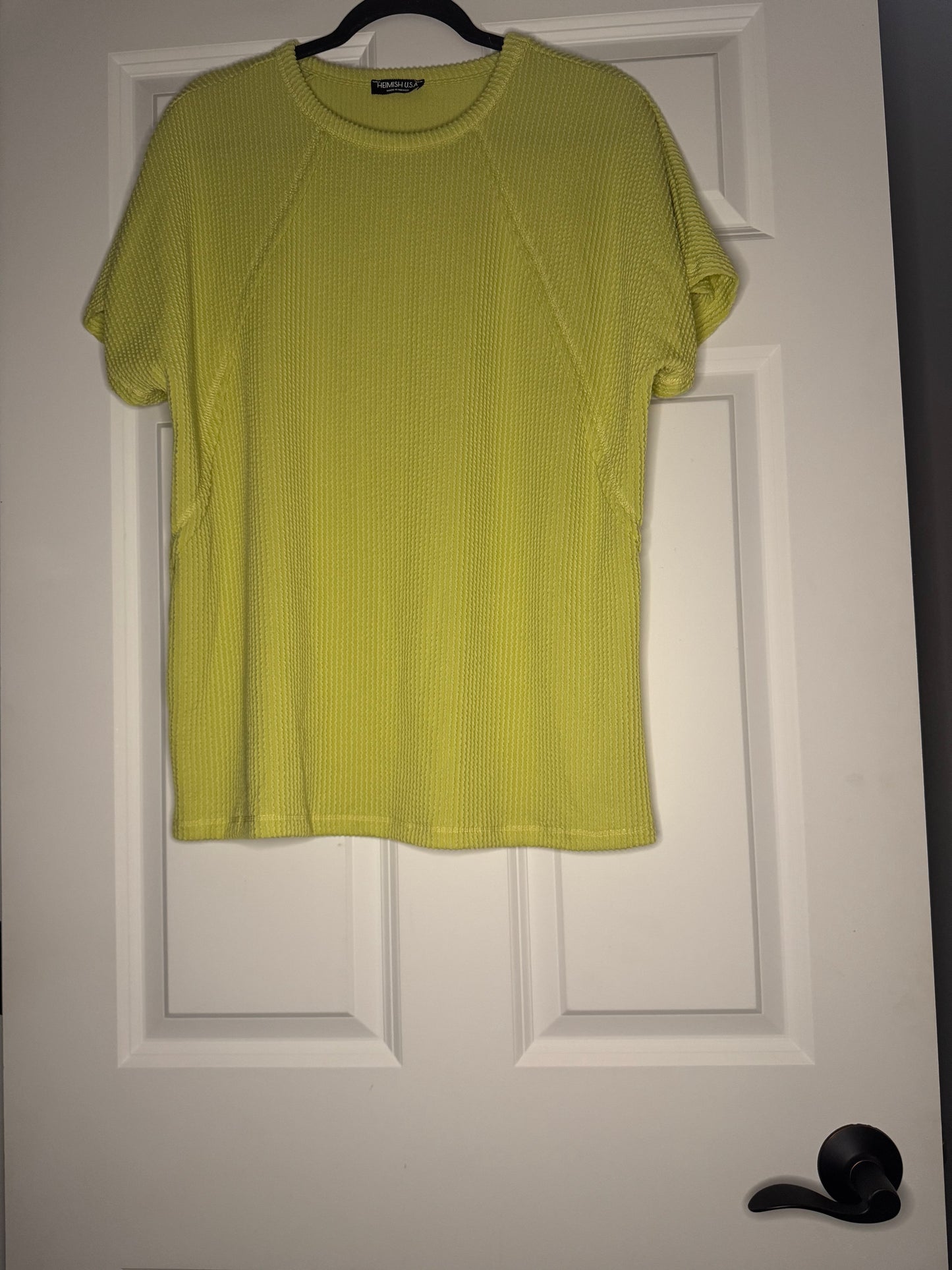 Hemish USA short sleeve top green textured small