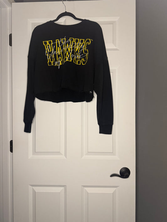 Gameday social Iowa Hawkeyes Owen crop sweatshirt fray hem black gold graphic worn once large