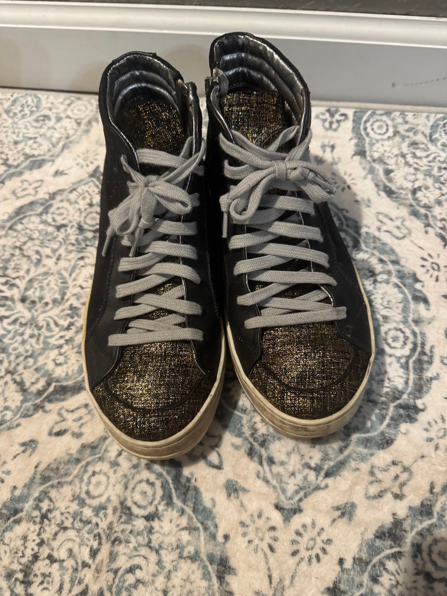 P448 high top sneakers size 37 black gold sparkle