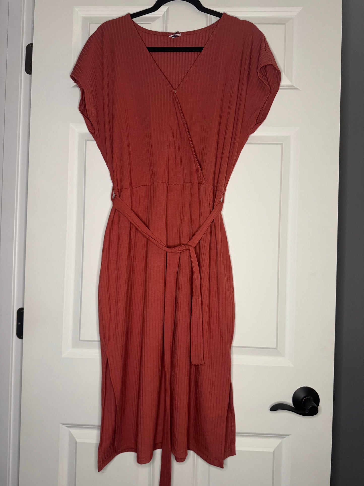 Lascana short sleeve ribbed dress orange size 14 w belt nwt