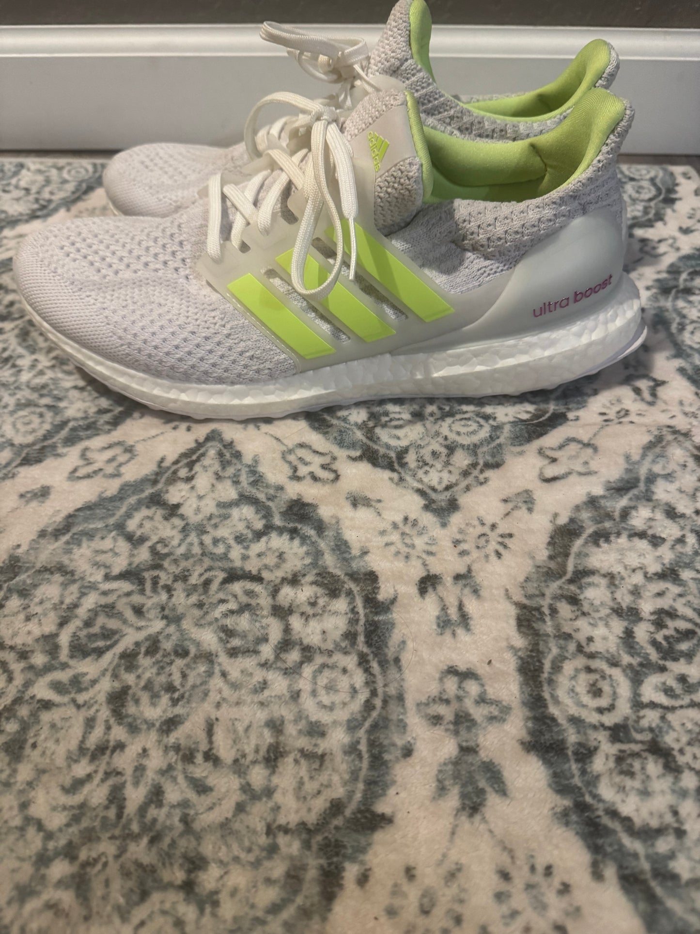 Adidas ultra boost sneakers size 10 white w lime green