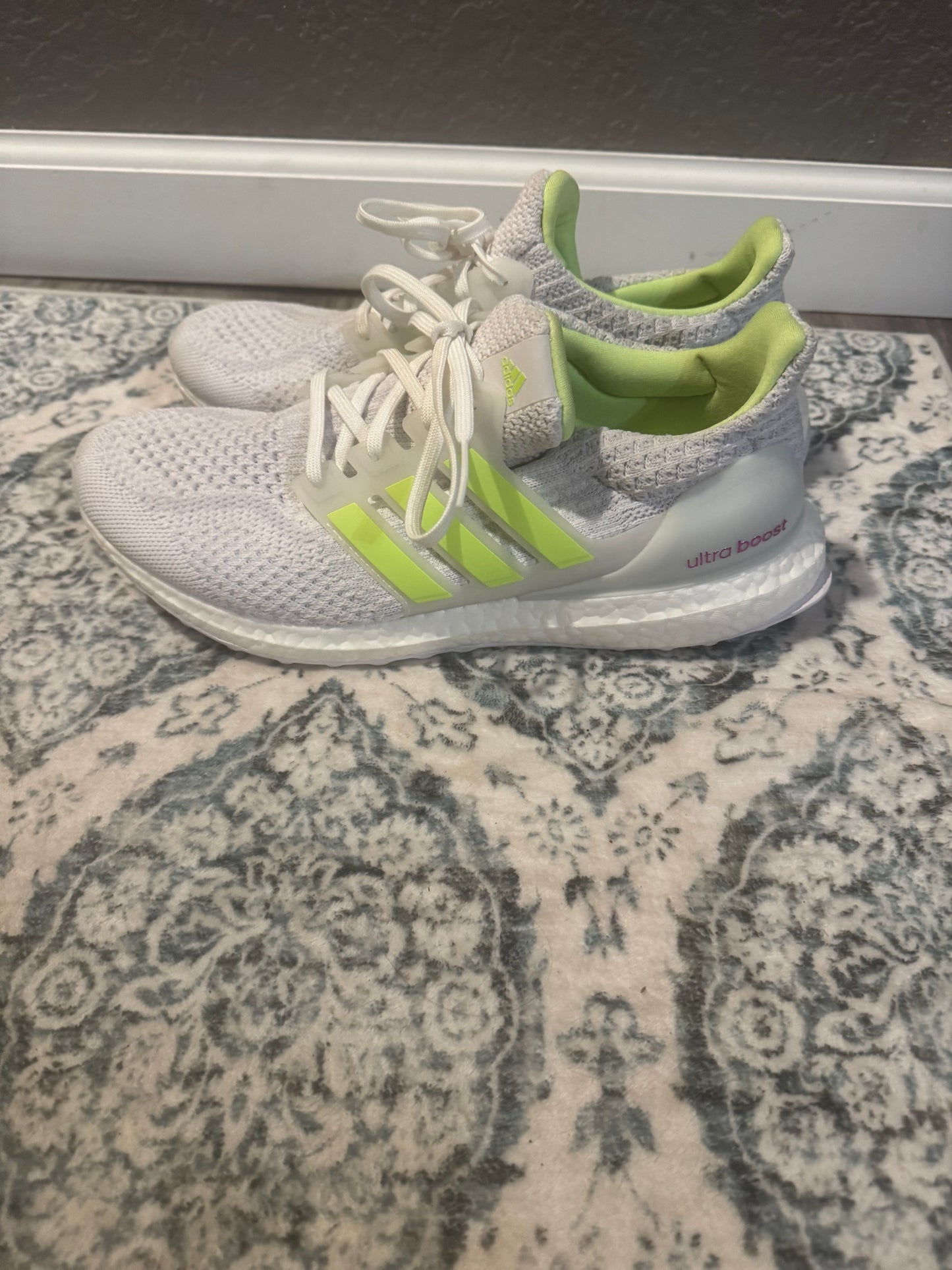 Adidas ultra boost sneakers size 10 white w lime green