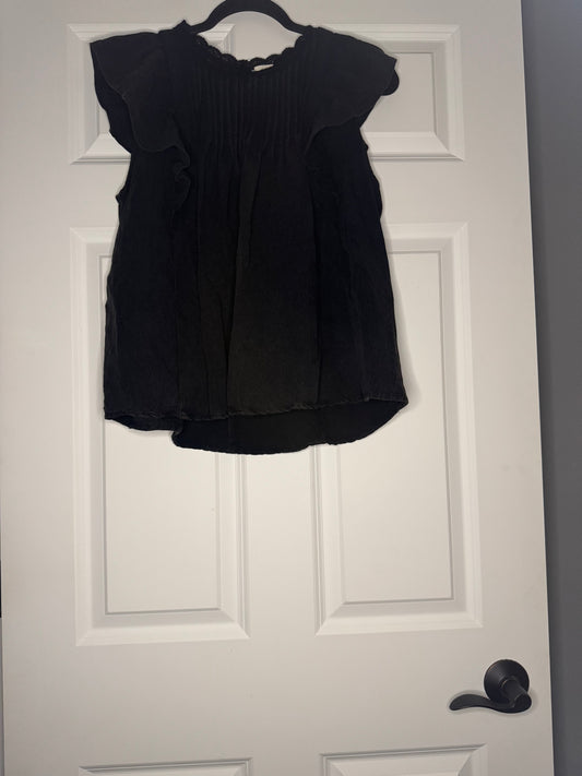 Umgee short sleeve ruffle blouse black acid wash large