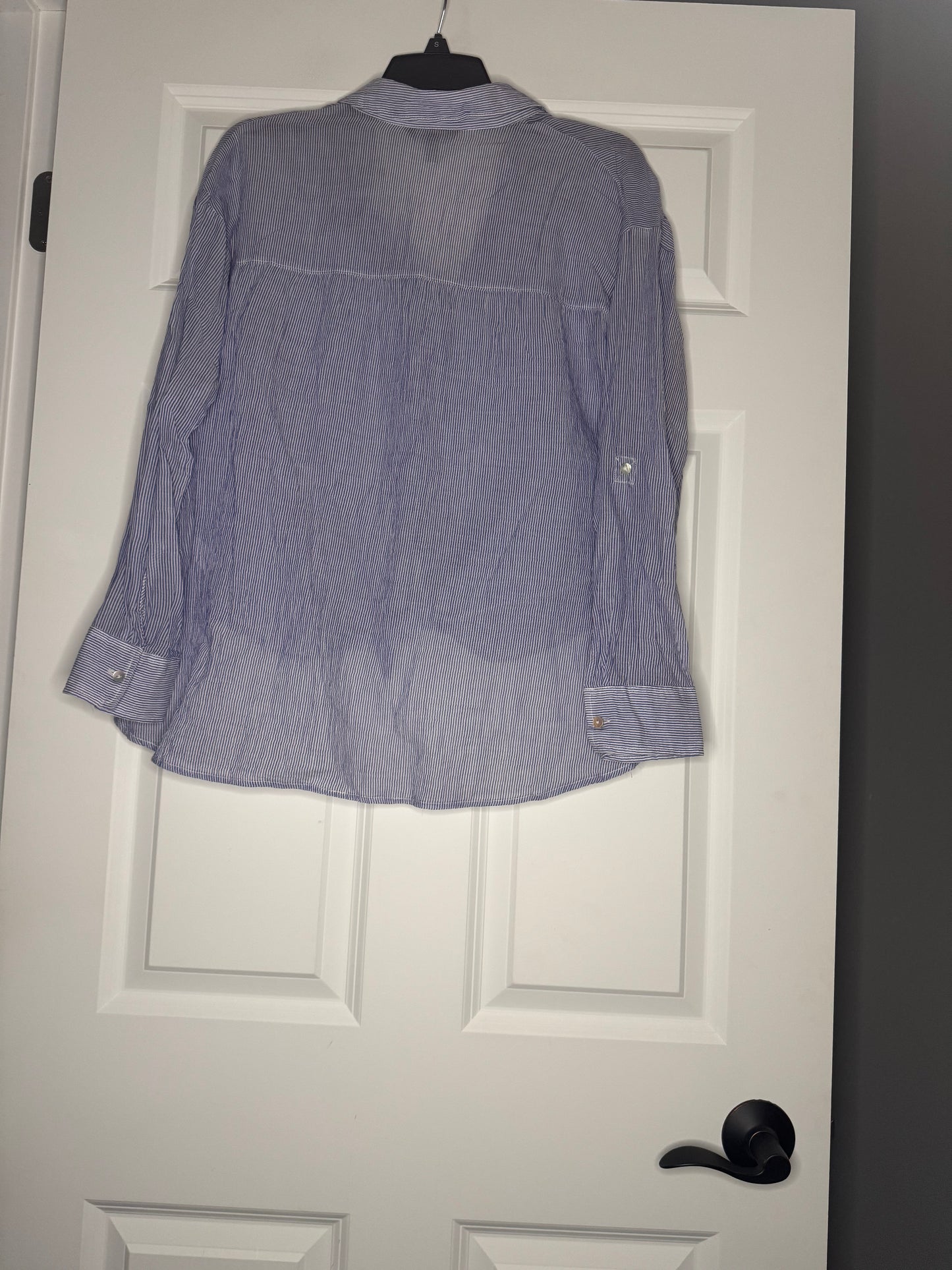 Express long sleeve button up tie front XS blue white striped